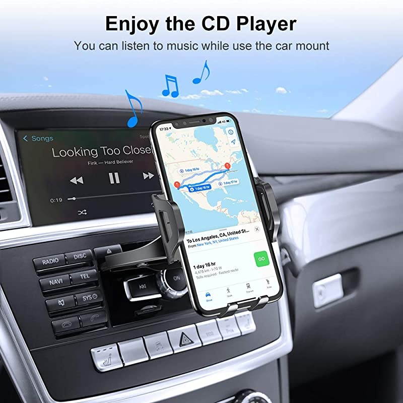 CD Slot Car Phone Mount  Universal 360&deg; Rotation CD Player Car Phone Holder Mount One Button Installation Release Compatible with Smartphone Samsung Galaxy Note 10 9 S10 S9 Plus iPhone 11 X XR