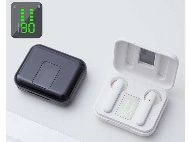 Hilinston Smart Bluetooth 5.0 Headset Smart Noise Reduction Wireless Digital Display LED Touch Semi-in-ear Headset 9H Battery Life HD call Wireless Sports Headset,Black,BE02