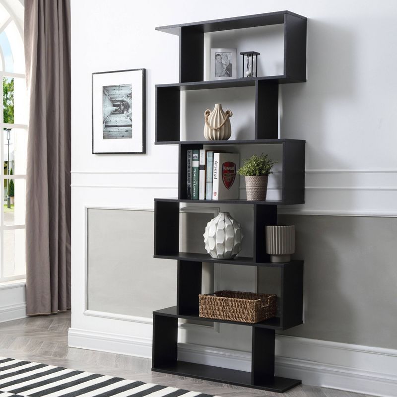 74.8" 6 Shelf Luke Modern Staggered Bookshelf Black - AC Pacific