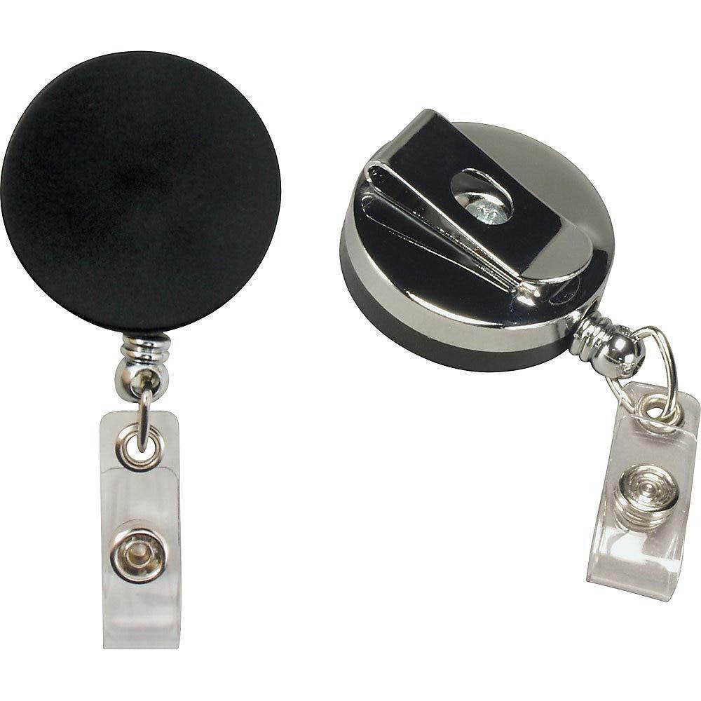 Baumgartens Large ID Badge Reel Hvy-Duty Cord/Clip 30" Black/Chrome 68814