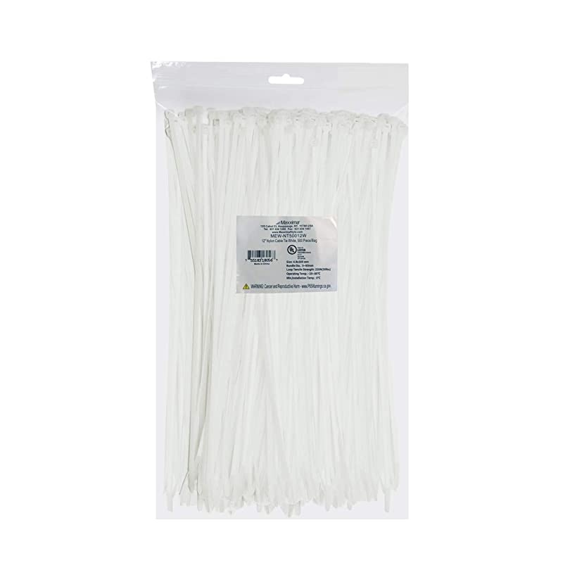 12 Inch Nylon Cable Tie Multipurpose Zip Ties, White (500 Pack)