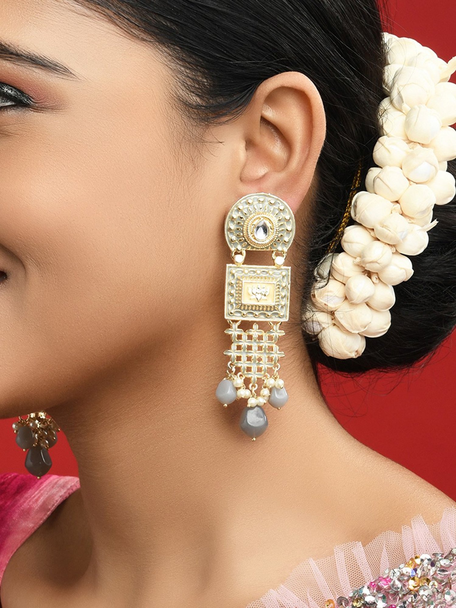 Fida Enamel Grey Dangler Earrings