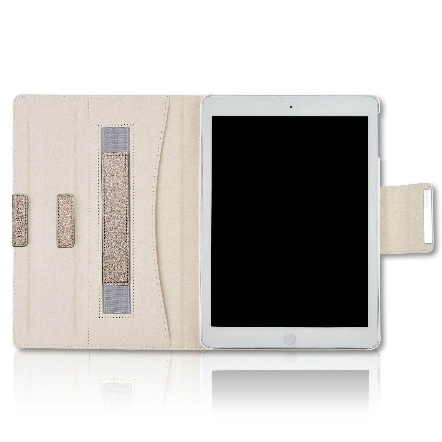 iPad Pro 10.5 Case,Thankscase Rotating Case Cover for iPad Pro 10.5 with Wallet Pocket with Hand Strap with Auto Sleep/Wake for New iPad Pro 10.5 Inch 2017 Release.(Gold)