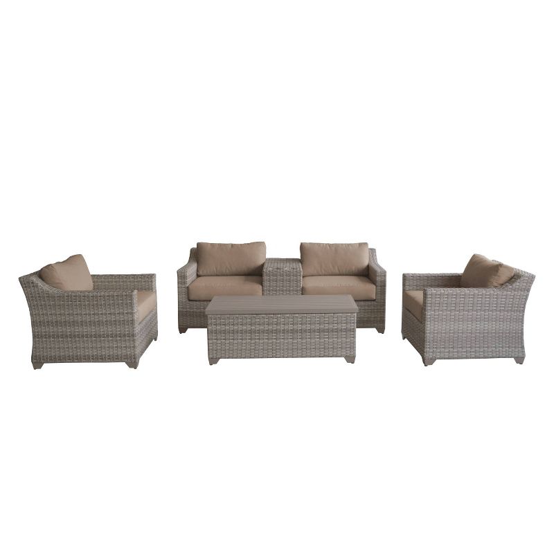 Nolin 7pc Sectional Weathered Brown Frame Sunbrella Spectrum Denim Fabric - La-Z-Boy