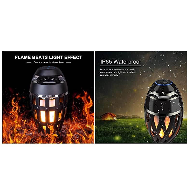 LED Flame Lamp Waterproof Bluetooth Speaker Wireless Stereo Bass Speaker Atmosphere Night Light for Party Home Camping Outdoor