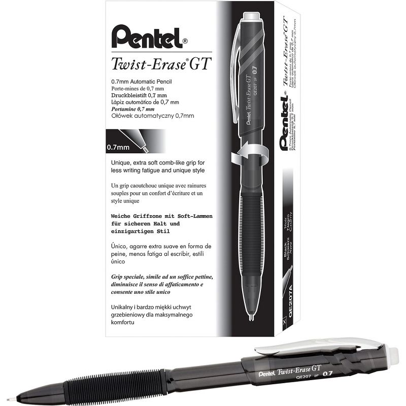 Pentel Twist-Erase GT Pencils 0.7 mm Black QE207A