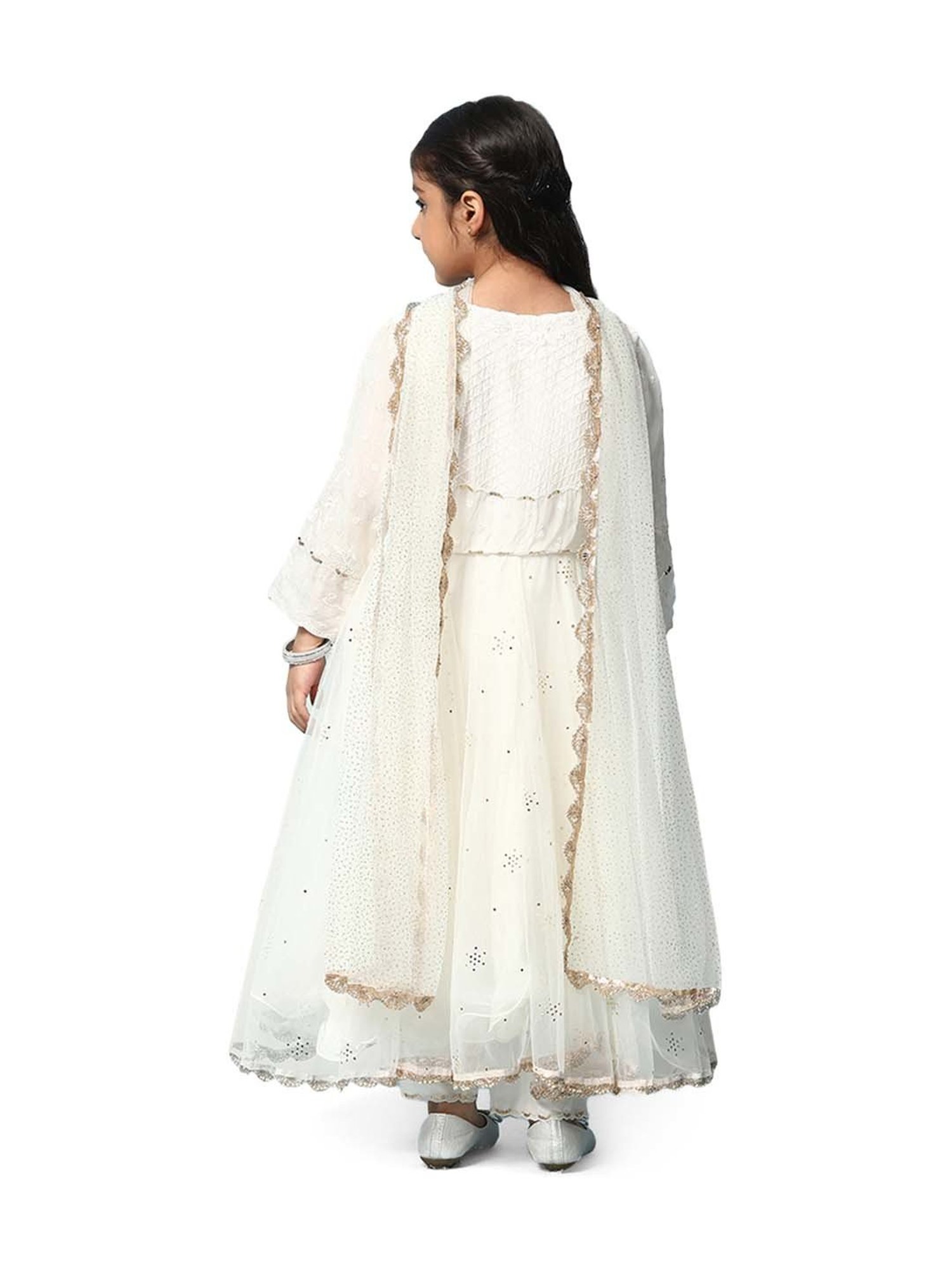 BIBA Girls Off-White Embroidered Full Sleeves Kurta Set