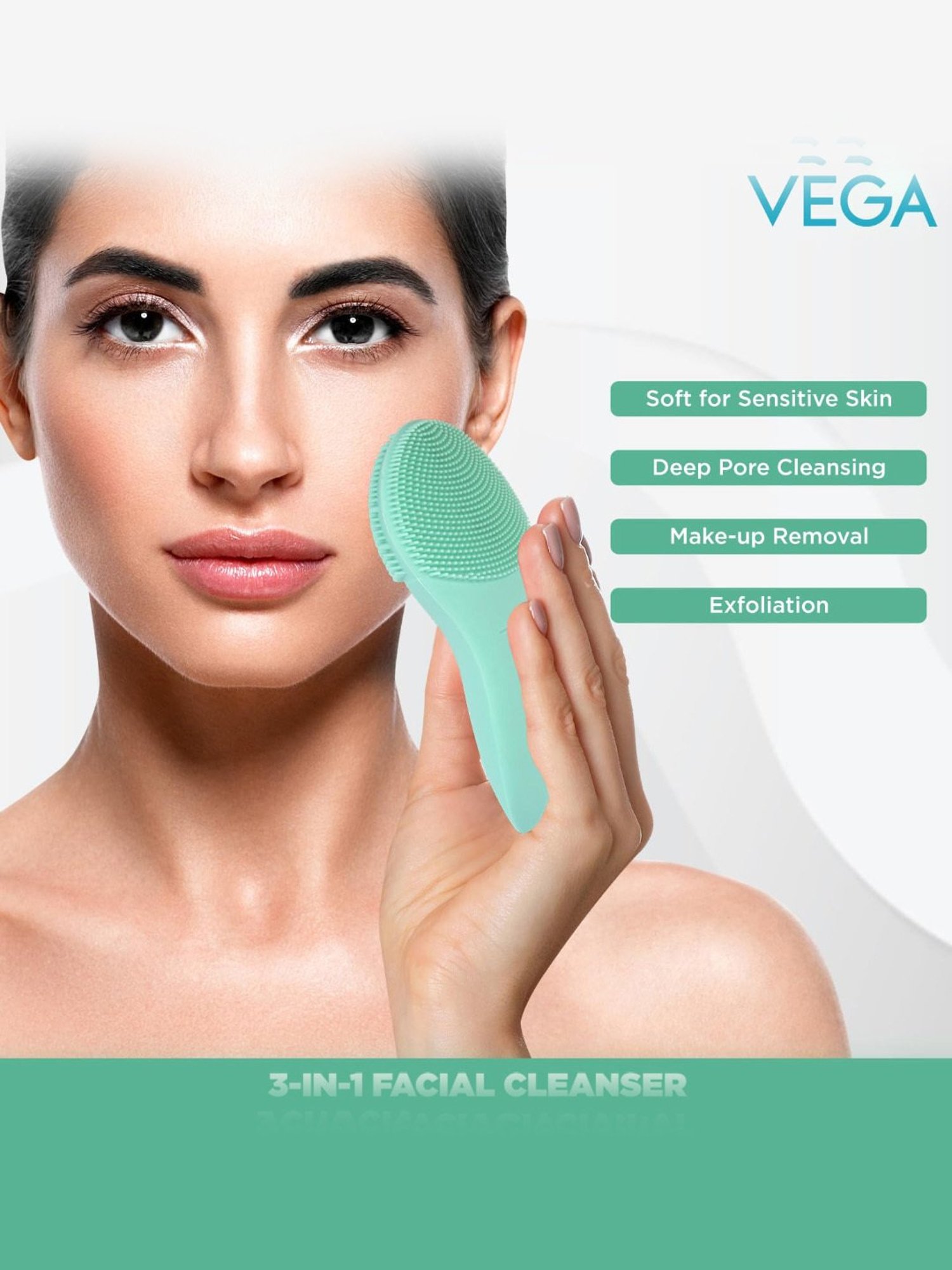 Vega VHFC-02 3-In-1 Facial Cleanser with Sonic Vibration Technique (Green)