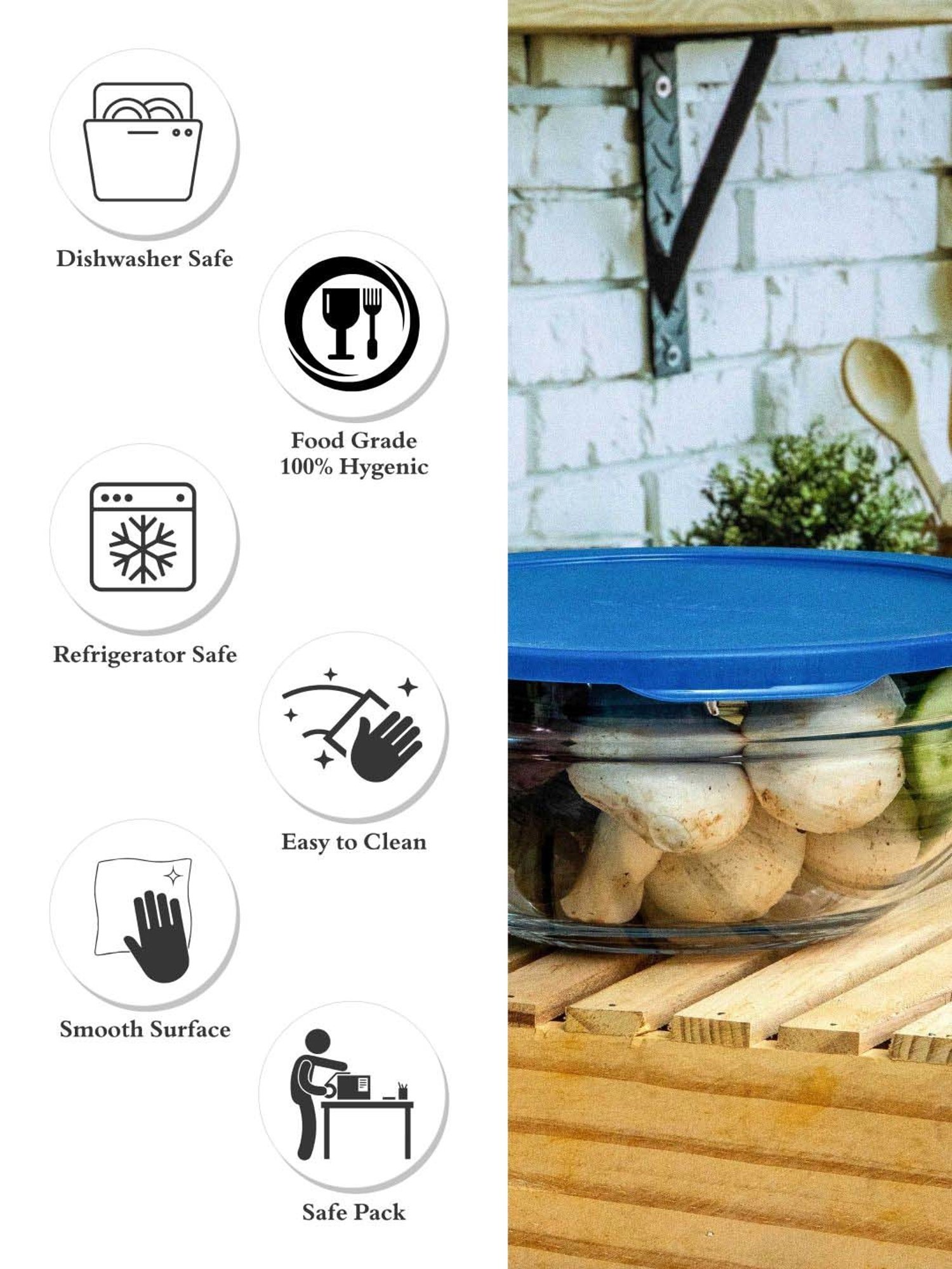 Pasabahce Tempered Transparent & Blue Glass Mixing Bowl With Lid (1.7 L)