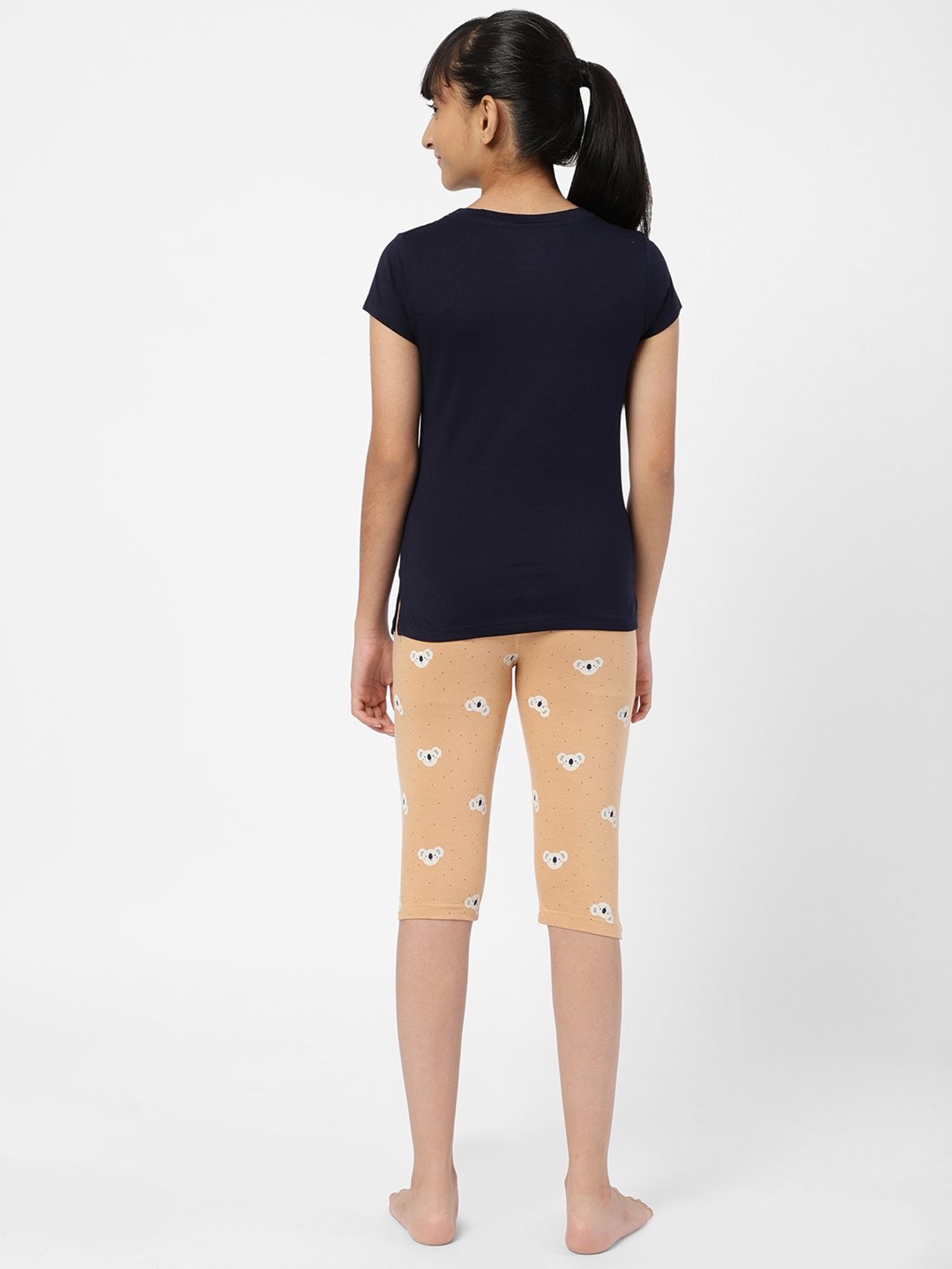 Sweet Dreams Kids Navy & Peach Printed T-Shirt with Capri