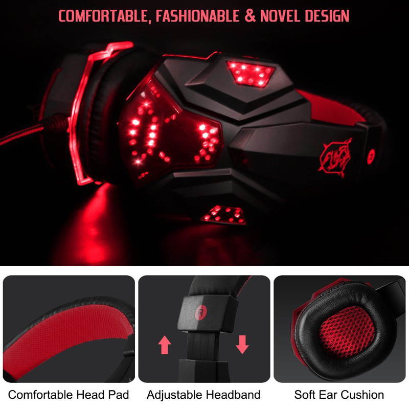UKCOCO Gaming Headset with Mic and LED Light for Laptop Computer, Cellphone, PS4 and so on, DLAND 3.5mm Wired Noise Isolation Gaming Headphones - Volume Control - Red