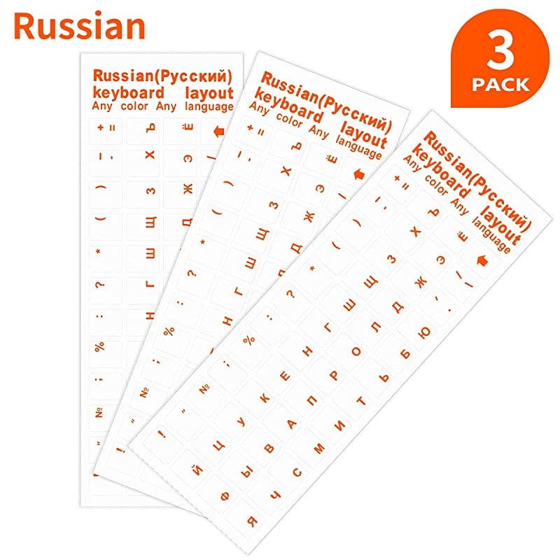 Pack Transparent Russian Keyboard Stickers Replacement Transparent Background with Organge Lettering Keyboard Stickers for Laptop PC Desktop KeyboardsDont Suggest Use for Black Keyboard