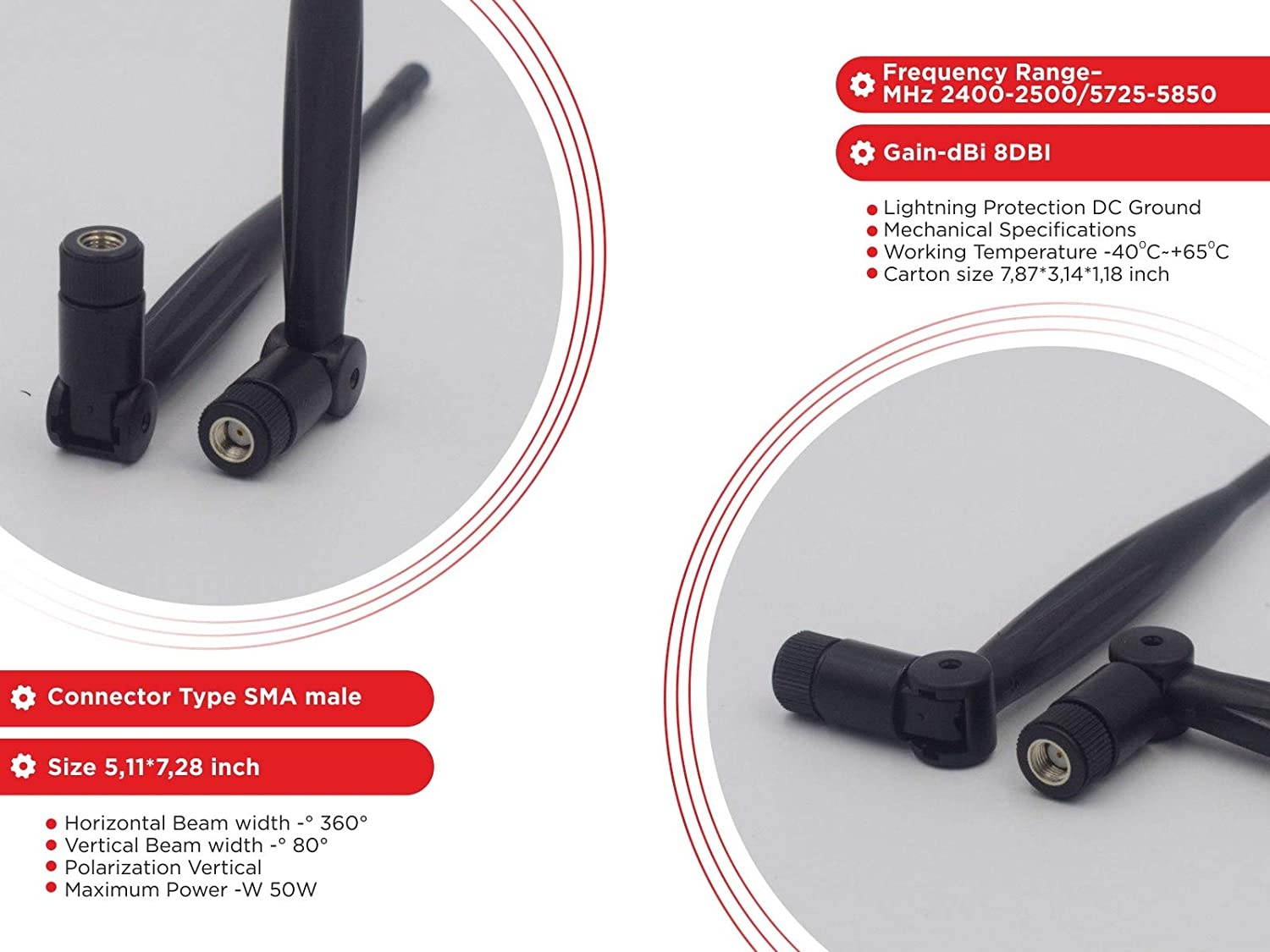 2X WiFi Antenna 9dbi 2.4ghz 5ghz 5.8ghz Dual Band rp SMA Universal Connector for Router pc Desktop USB Adapter pcie Cards IP Camera Drone and ps4 Build Wireless Range Extender