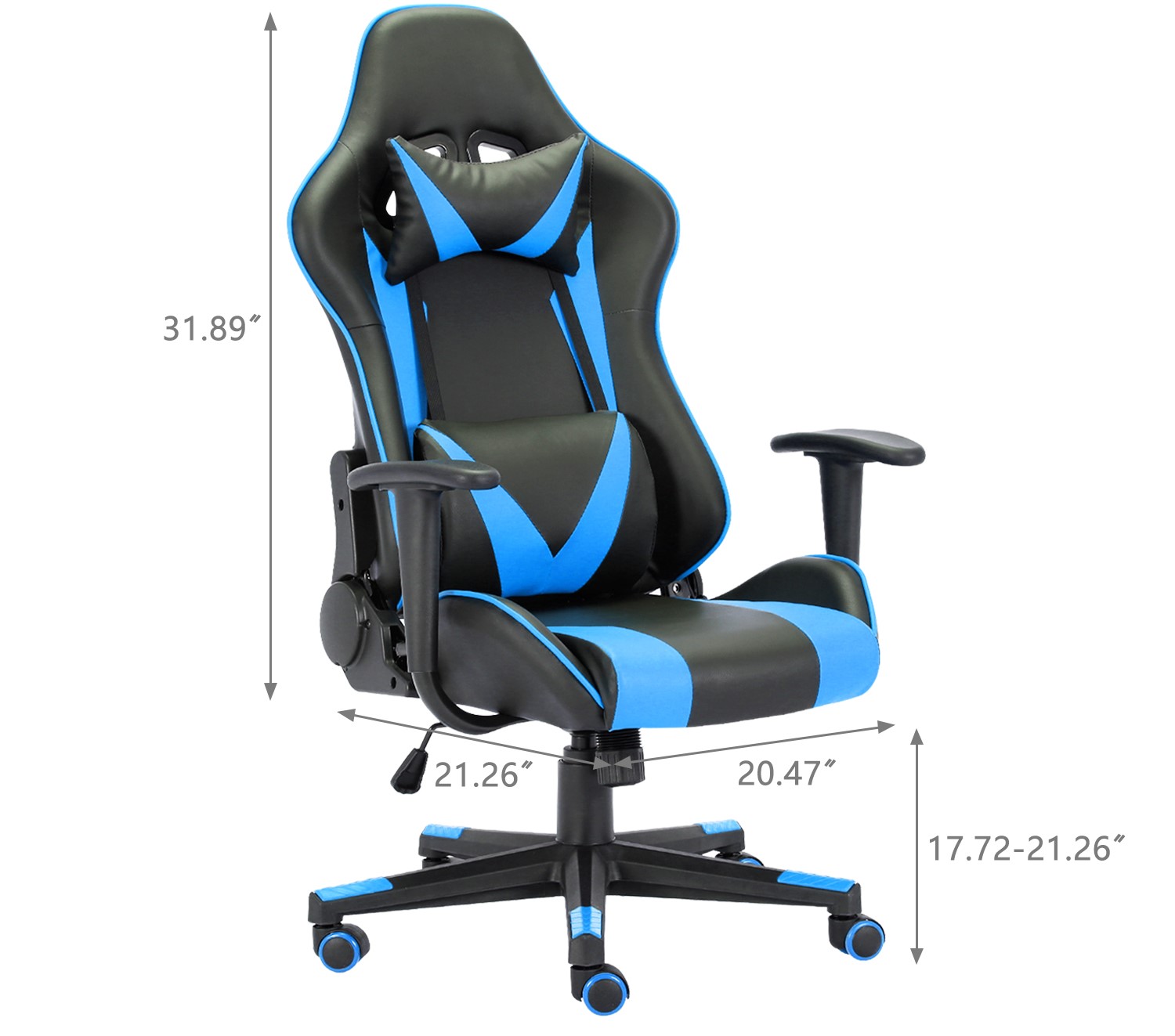 Racing Style Ergonomic Computer Gaming Chair Massage Chair with High-Back Swivel PU Leather, Seat Height Adjustable, and Lumbar & Head Support