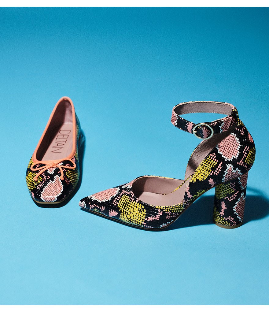 Deltan Jami Snake Print Ankle Strap Pumps