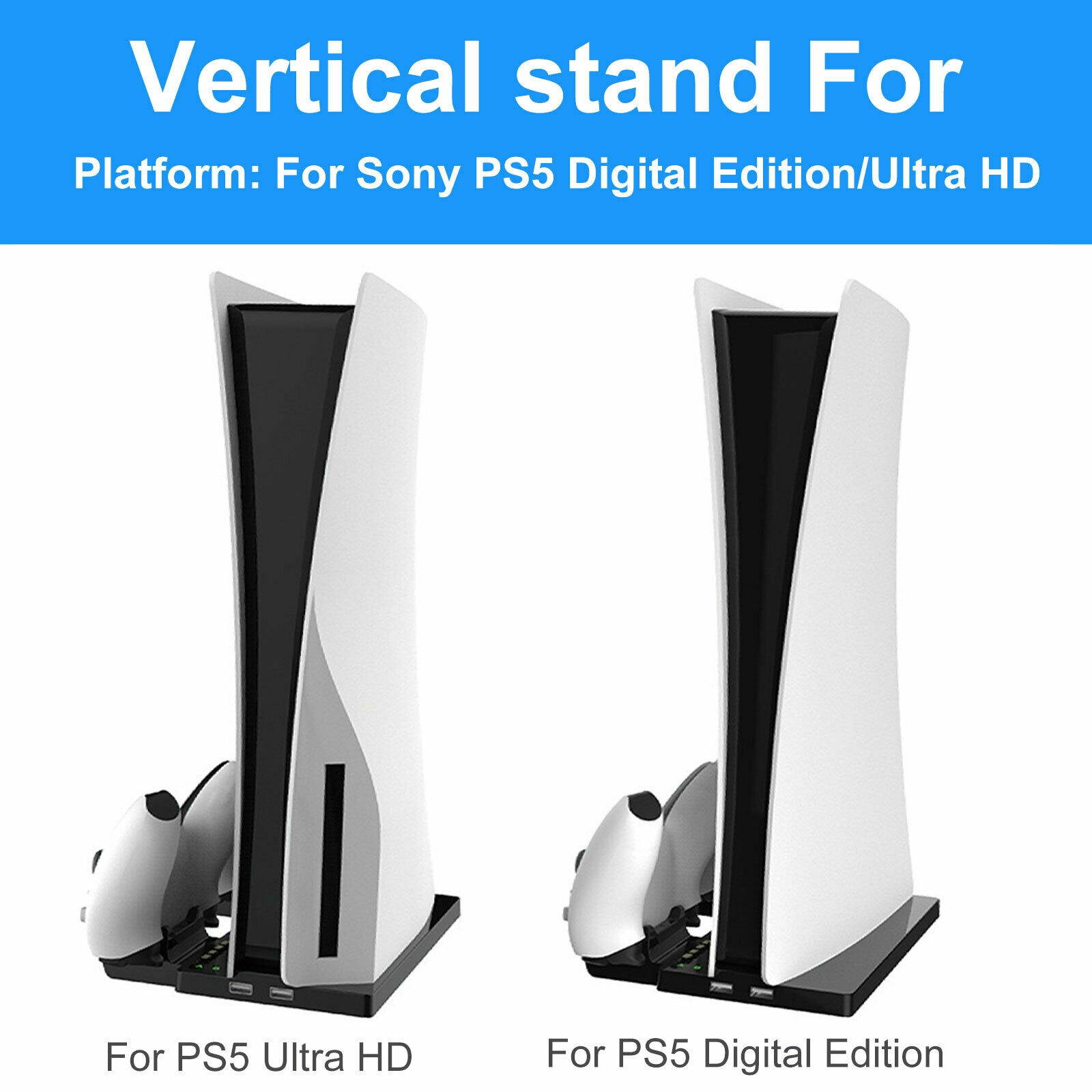 For PS5 UHD/DE Console Vertical Stand Controller Charging Dock Ston 2 USB Hub