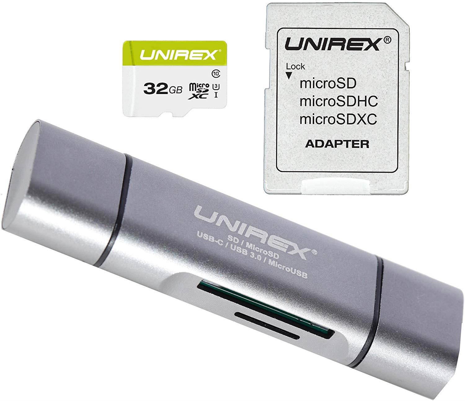 Unirex MSC-332M 32GB Micro SD U3 with 5-in-1 Reader and SD Adapter