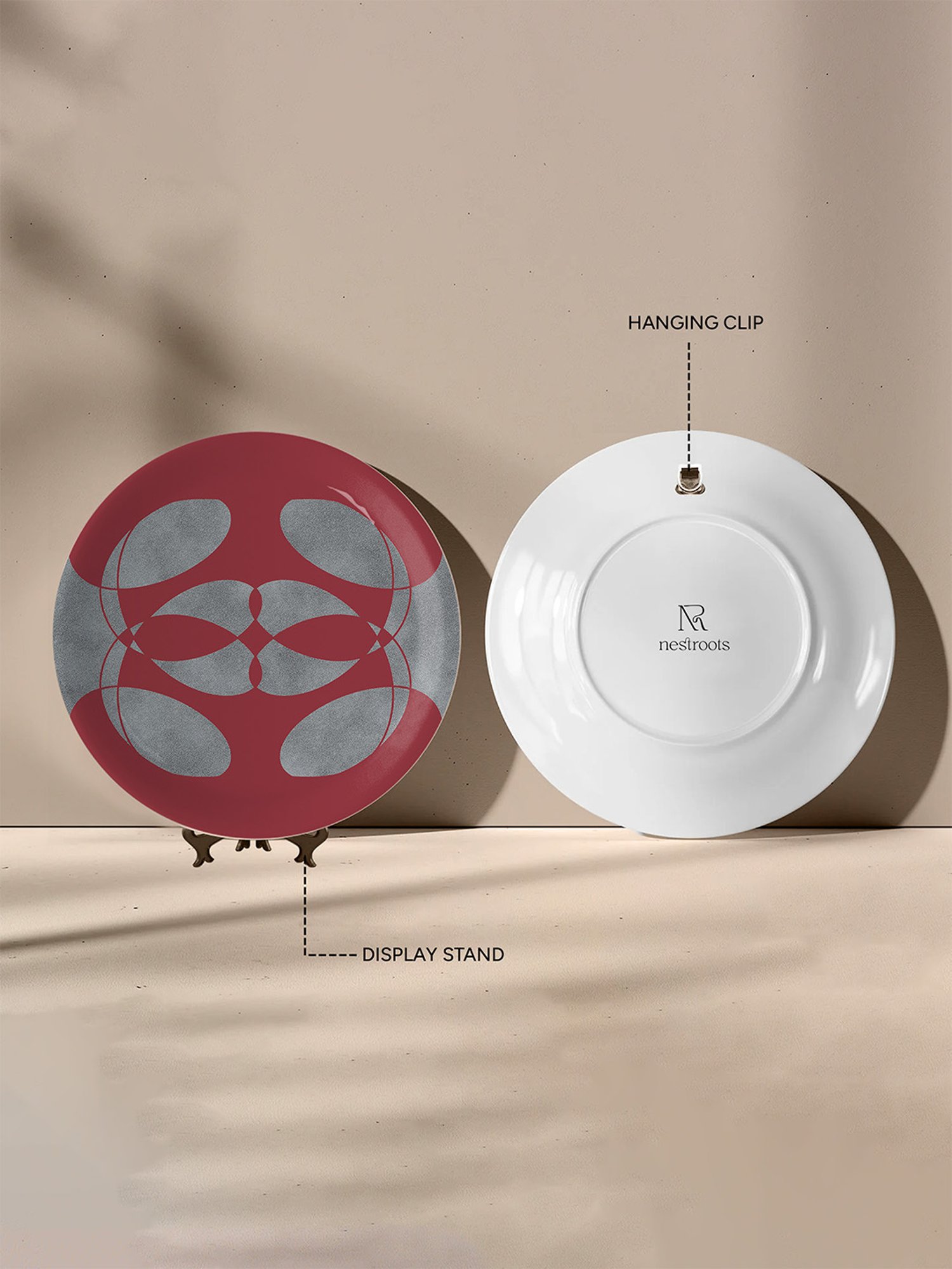 Nestroots Fiery Swirls Maroon & White Porcelain&iquest;Decorative Wall Plate