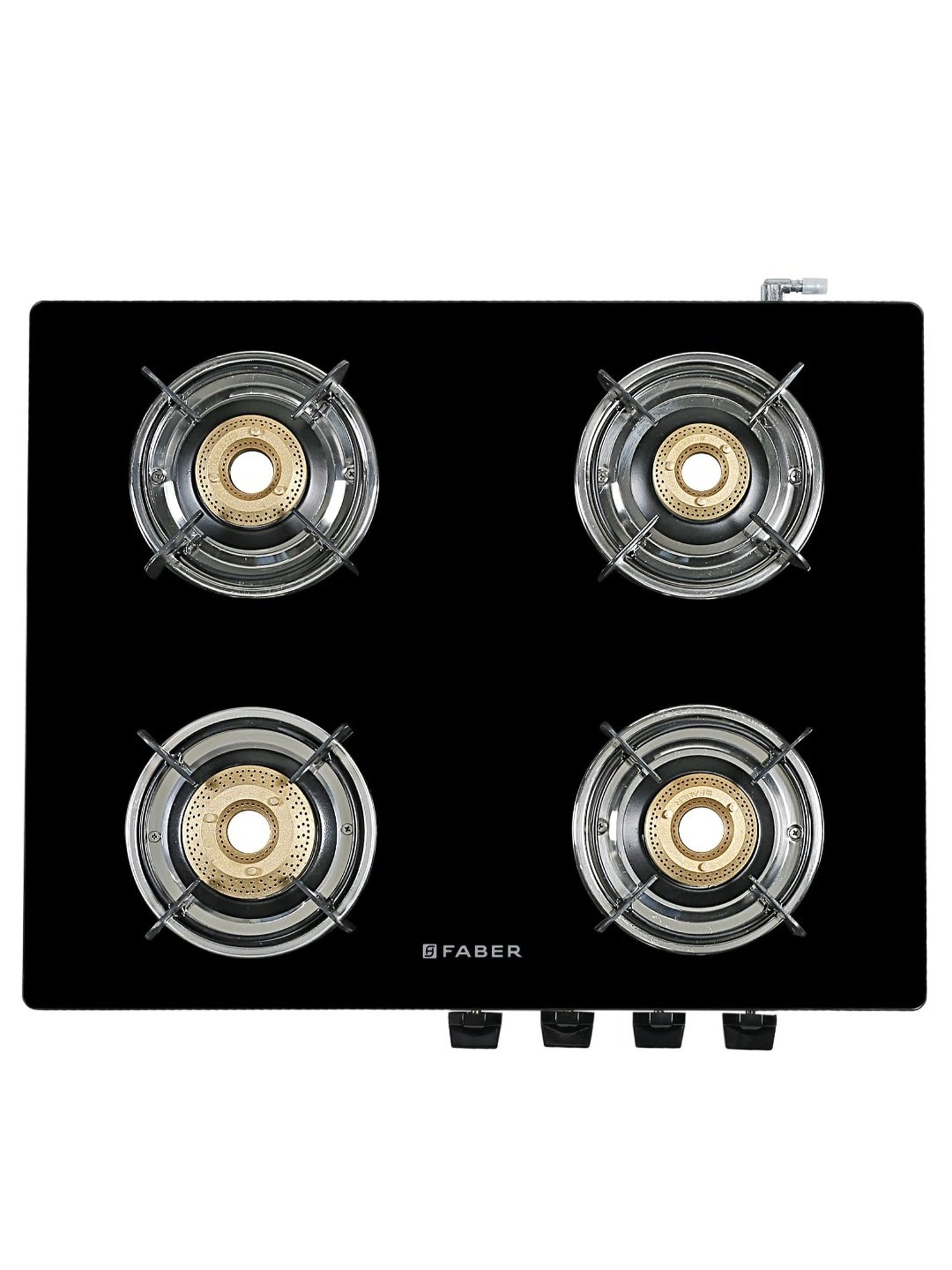 Faber Glass Top 4 Burner Gas Stove with Jumbo Burner, Powder Coated Pan Support (Black)