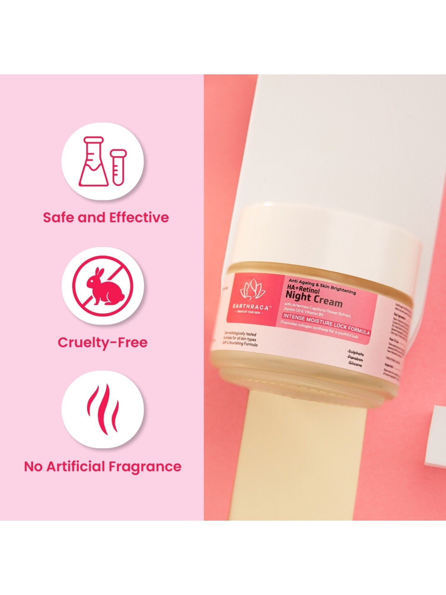 Earthraga Anti Ageing & Skin Brightening HA + Retinol Night Cream - 100 ml