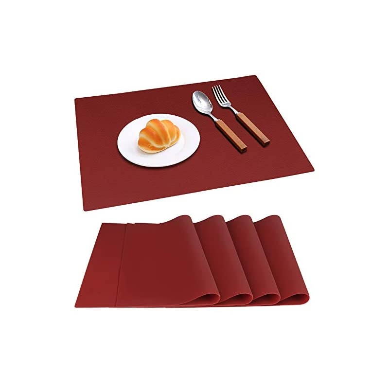 Large Reusable Silicone Placemats for Dining Kitchen Table Heat-Resistant Baking Mat Countertop Protector, Non-Slip Flexible Washable Dining Mats(Set of 4,Burgundy)