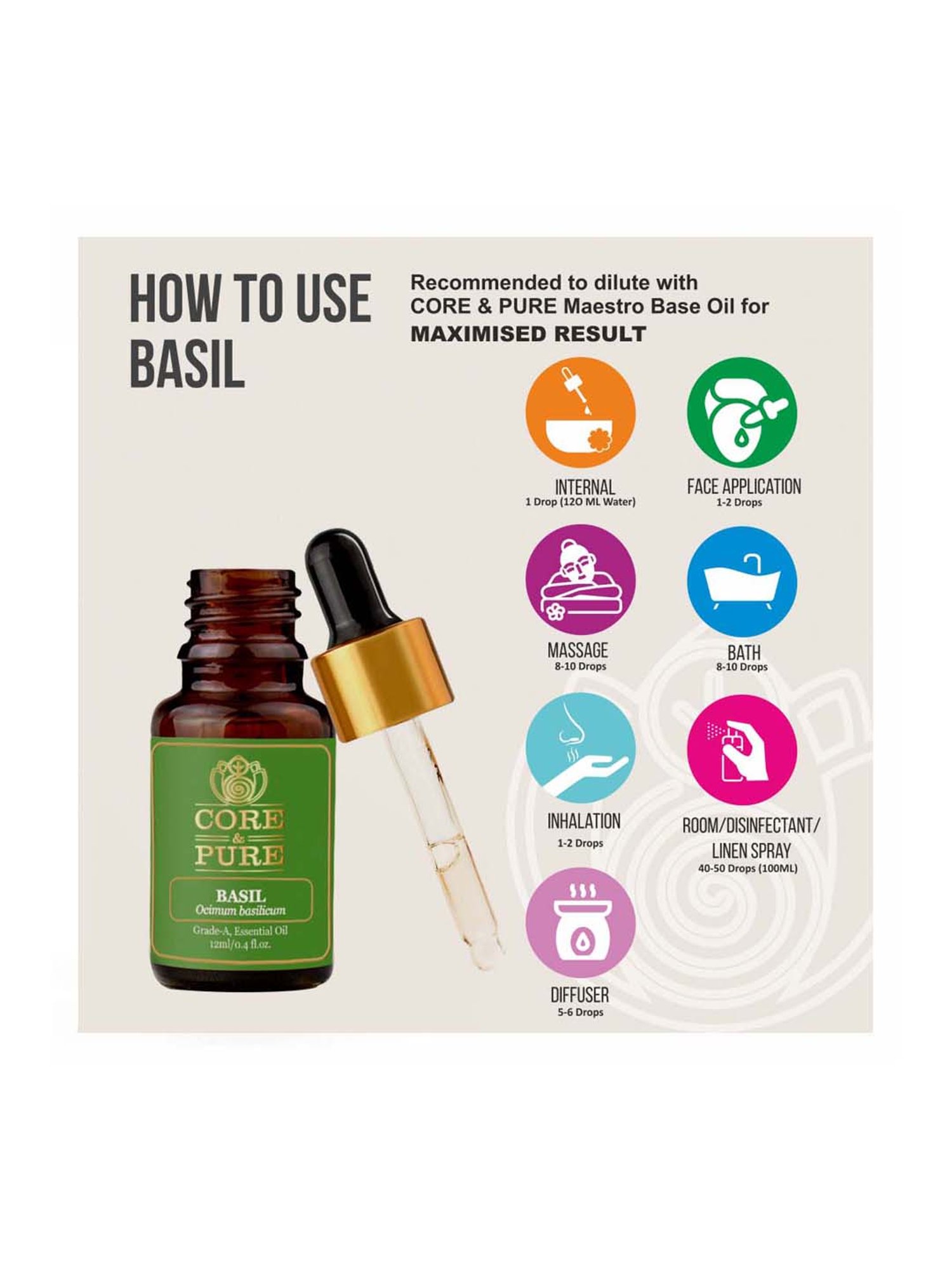 CORE & PURE Basil Essential Oil - 12 ml