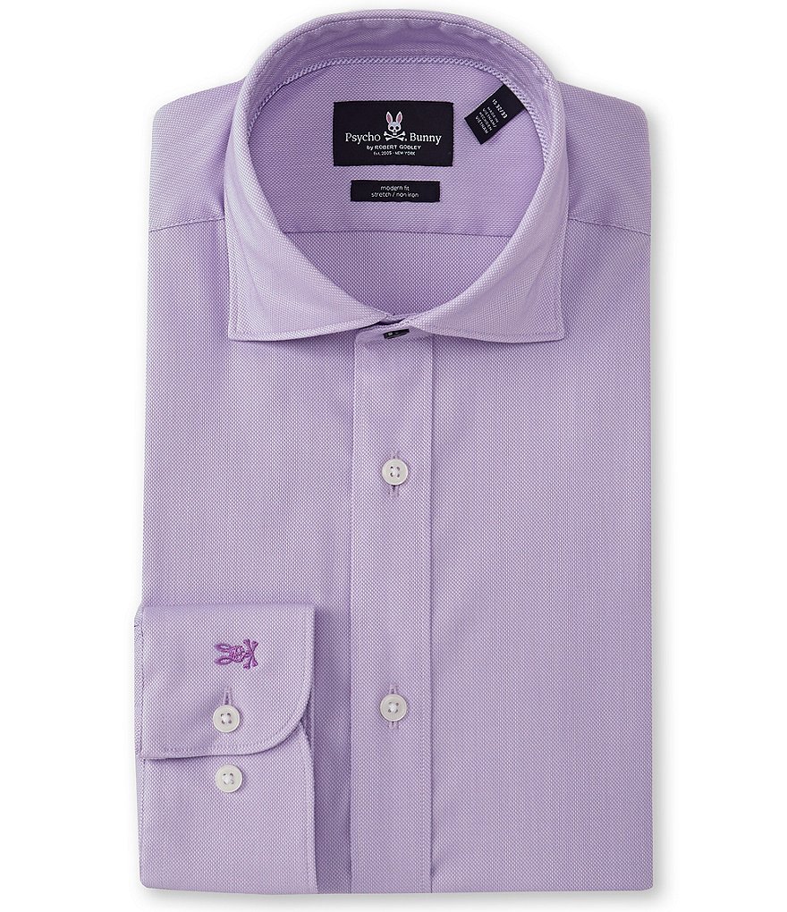 Psycho Bunny Non-Iron Modern Fit Spread Collar Solid Dress Shirt