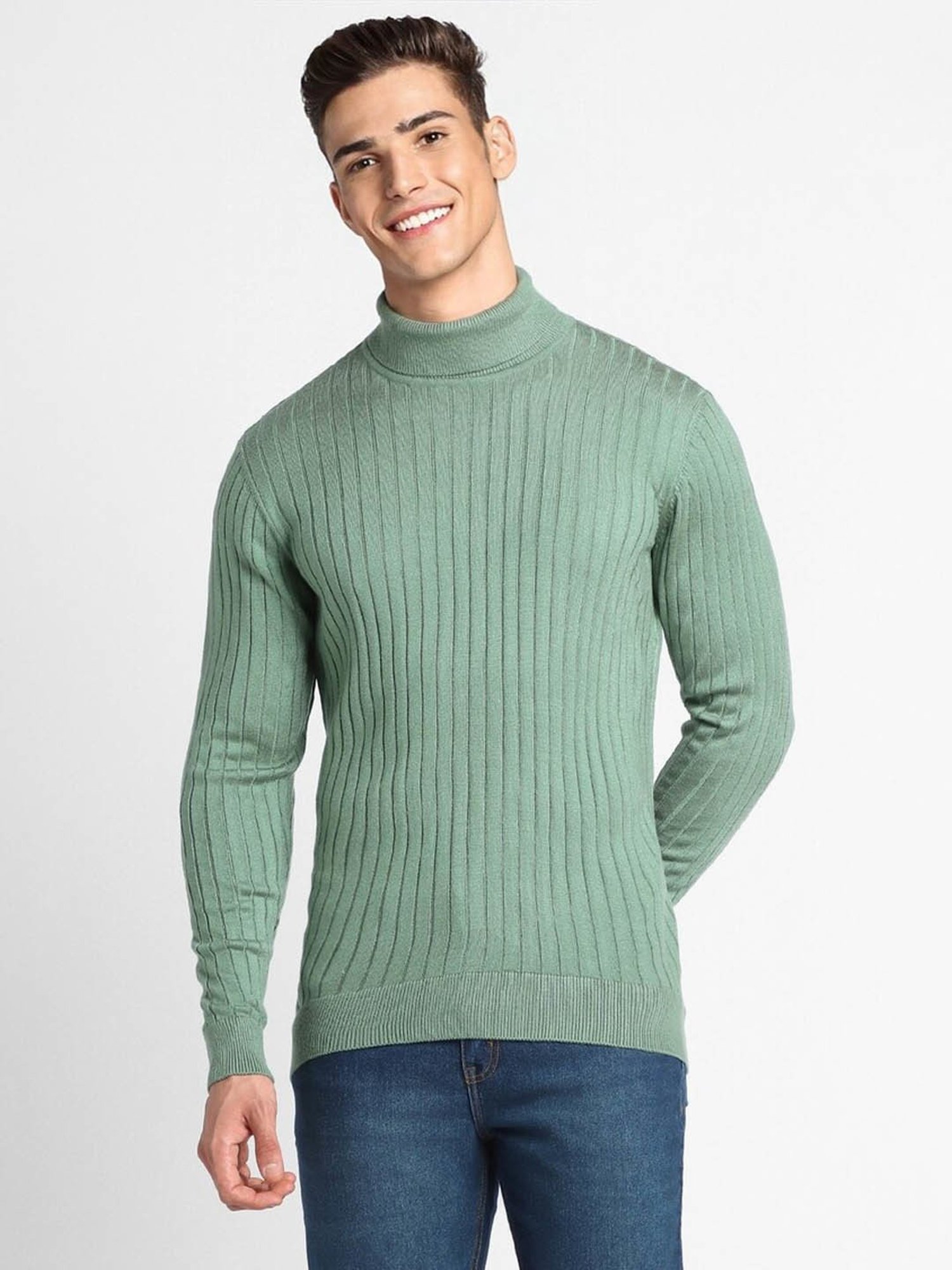 Forever 21 Green Regular Fit Self Pattern Sweater
