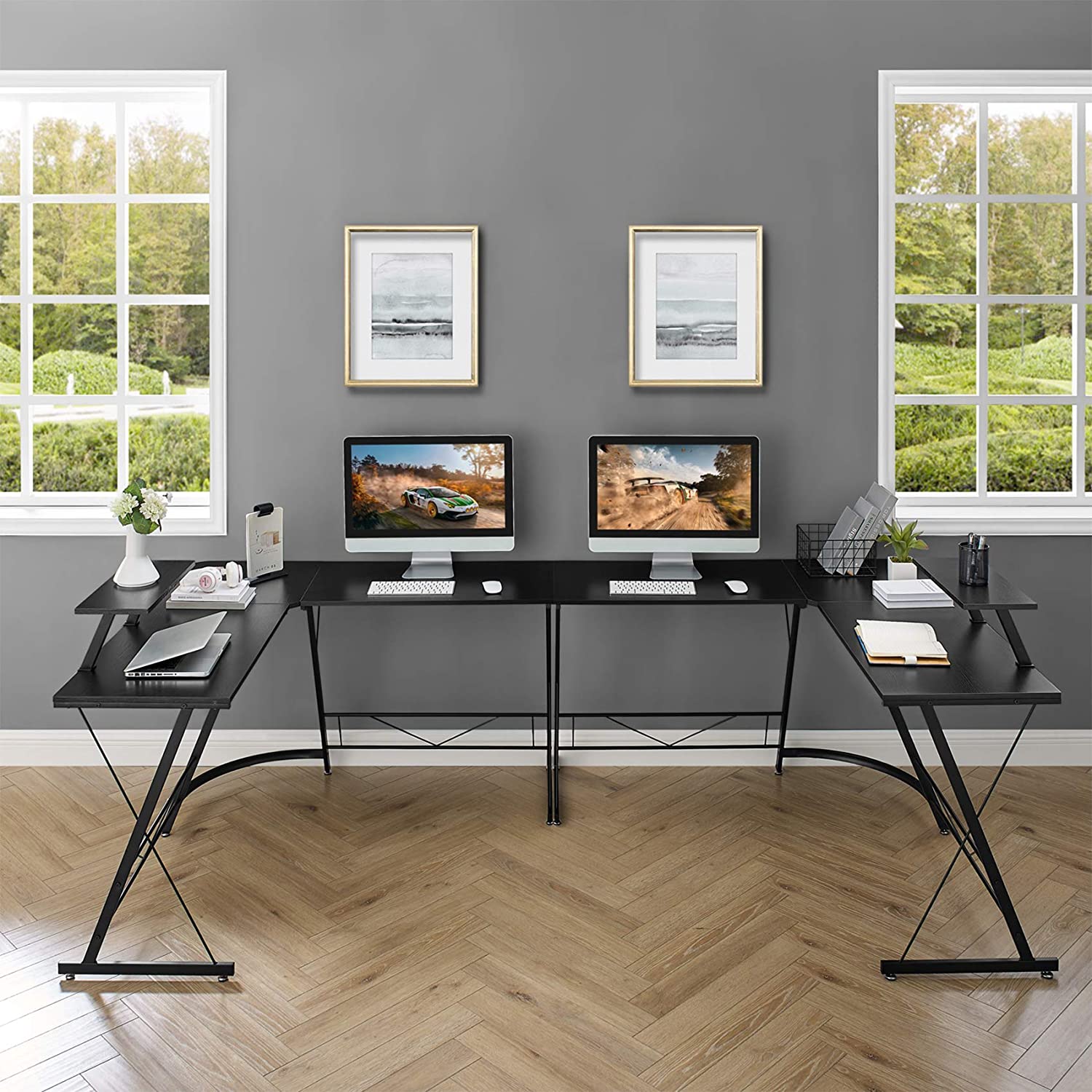 L-Shaped Desk 50.8" Computer Corner Desk, Home Gaming Desk, Office Writing Workstation with Large Monitor Stand, Space-Saving, Easy to Assemble, Black