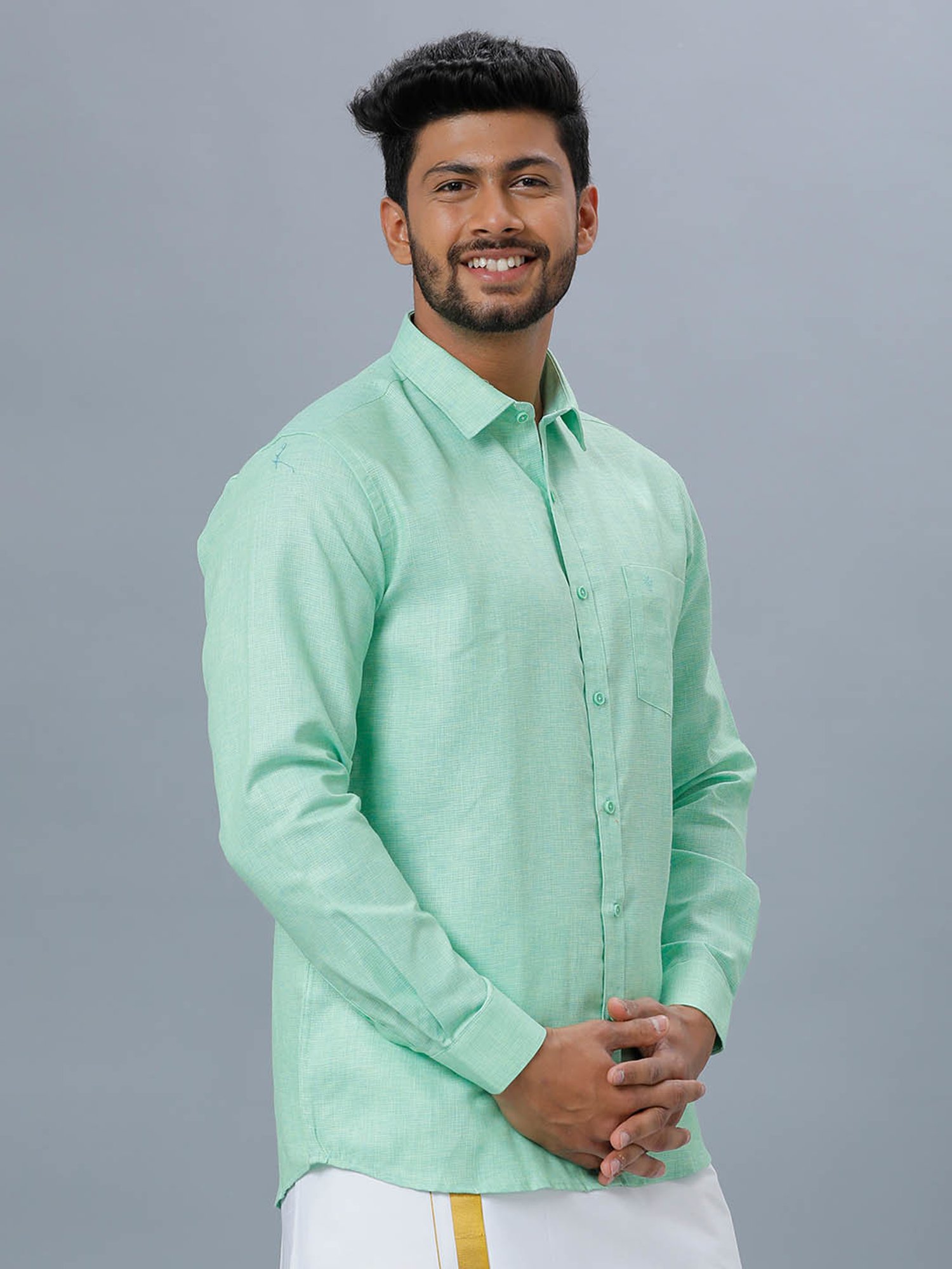 Ramraj Sea Green Regular Fit Shirt