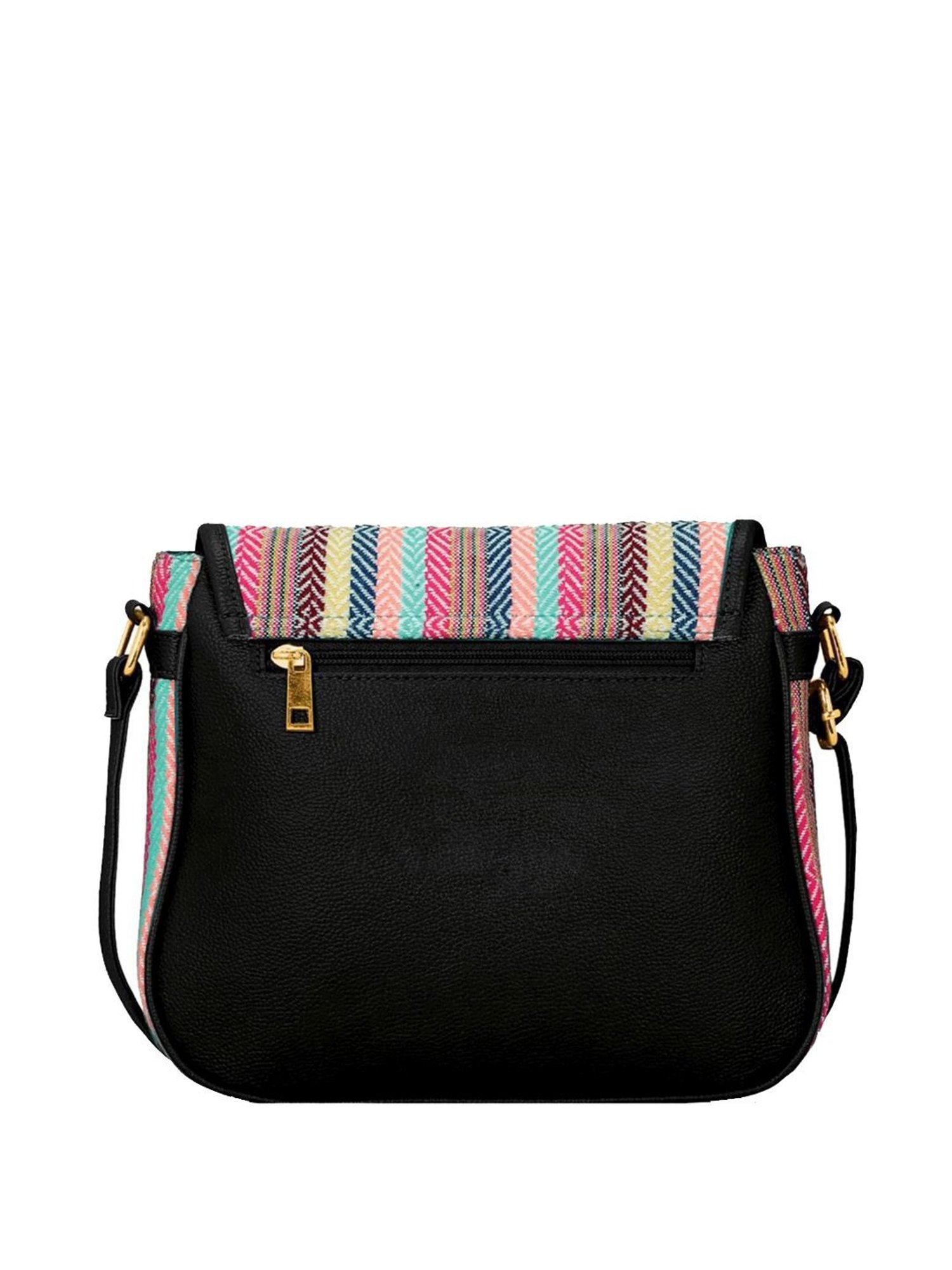 KLEIO Black Embroidered Medium Sling Handbag