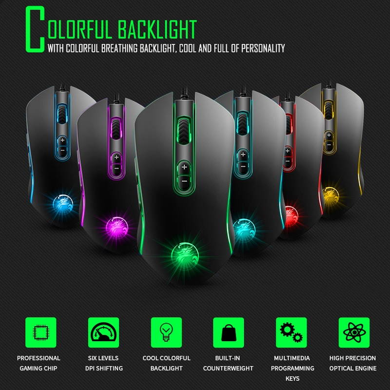 Apedra iMICE A6 Macros Define Programmable 7-Keys 3200 DPI Wired Gaming Mouse with Cool Colorful Breathing Light