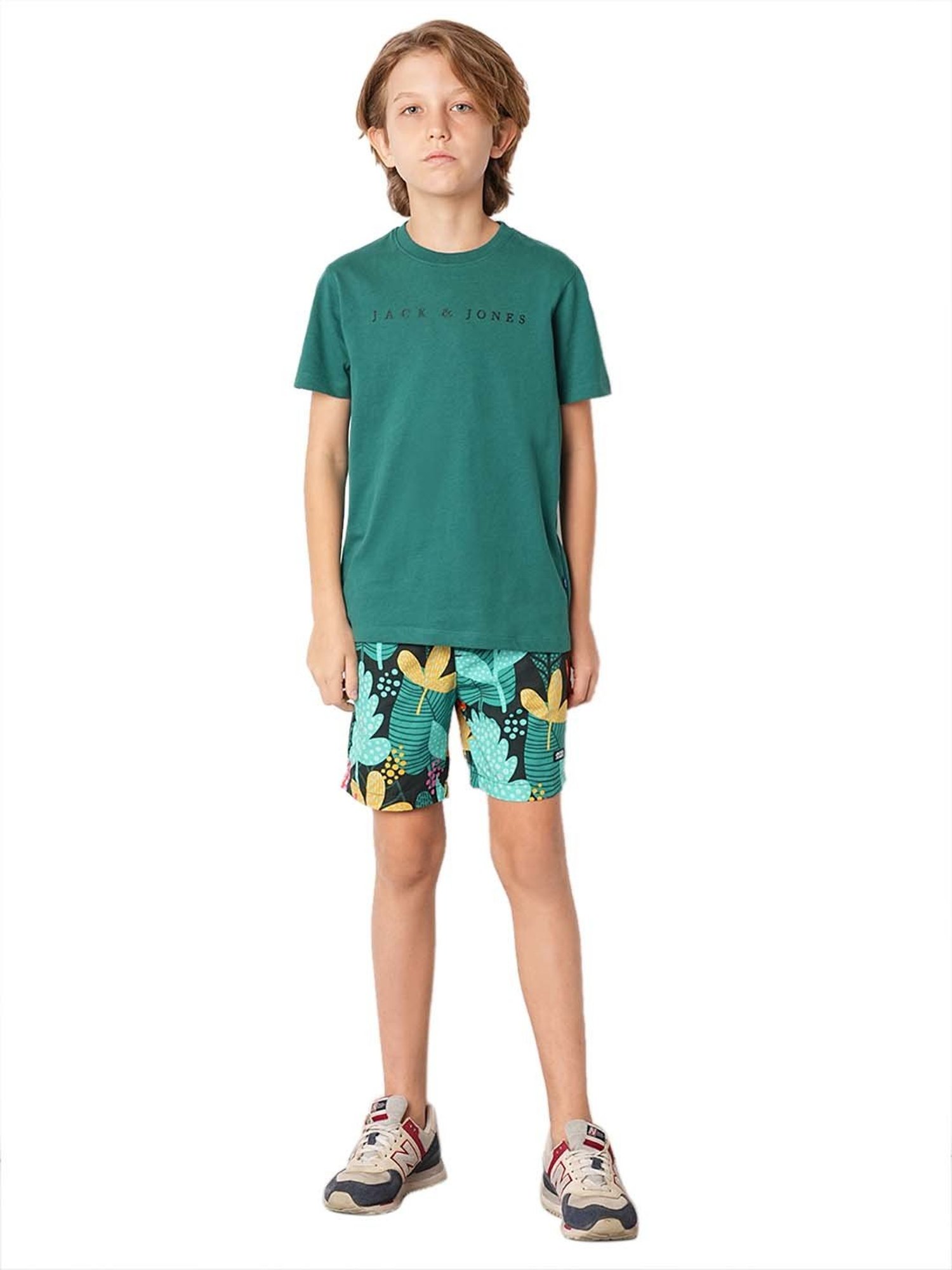 Jack & Jones Junior Teal Blue Cotton Printed T-Shirt