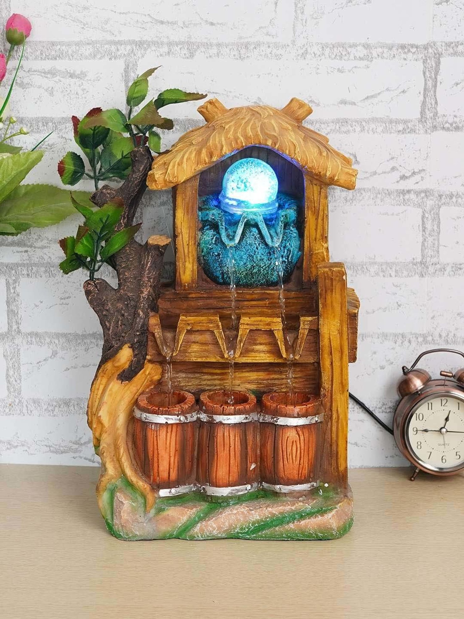 CHRONIKLE Brown & Blue Polyresin Hut Style 2 Steps Waterfall Fountain