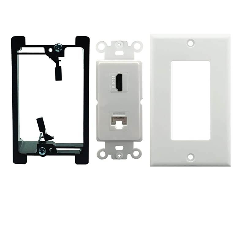 HDMI and Cat6 Ethernet RJ45 Wall Plate For HDTVWith Single Gang Low Voltage Mounting Bracket