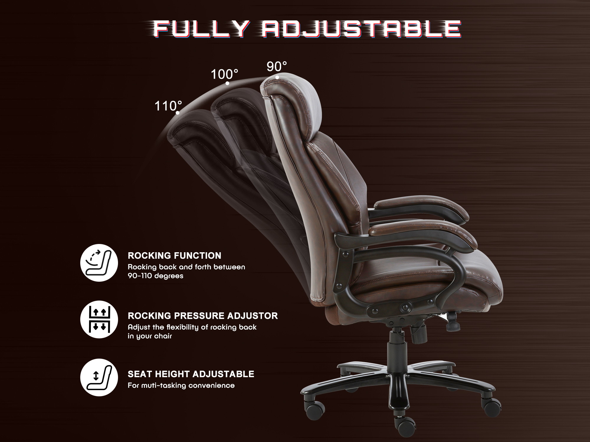 High Back Big & Tall 400lb Ergonomic Bonded Leather Office Chair - Executive Desk Computer Swivel Chair - Heavy Duty Metal Base, Adjustable Tilt Angle with Lumbar Support