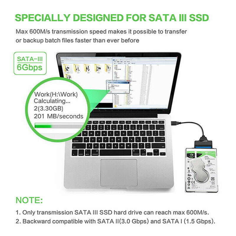 USB 3.0 to 2.5" SATA 2 Hard Drive Adapter Cable - SATA to USB 3.0 Converter for SSD/HDD - Hard Disk Drive Lead 22 pins