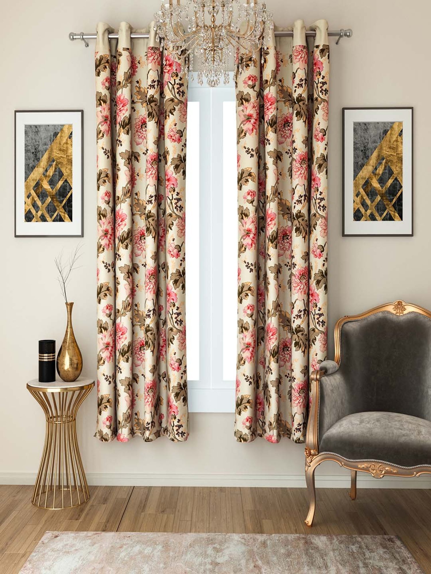 Swayam Floral Printed Eyelet Long Door Curtain - Single Piece (9 Ft)