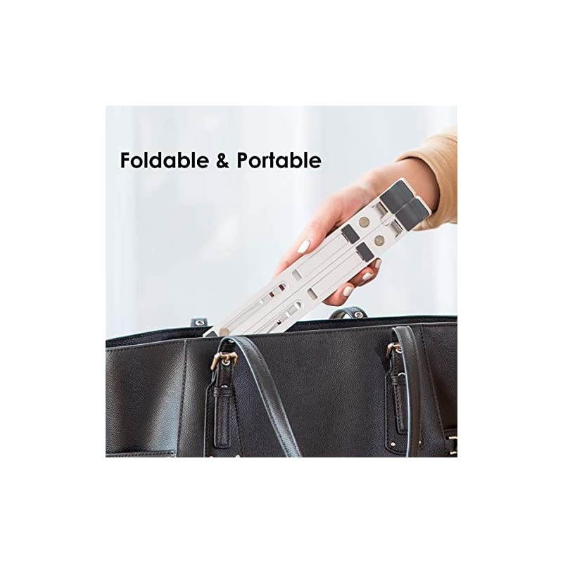 Laptop Stand,  Adjustable Aluminum Notebook Stand with Magnet, Portable Foldable Laptop Holder for Desk Compatible with All 10-15.6in Laptops (Silver)