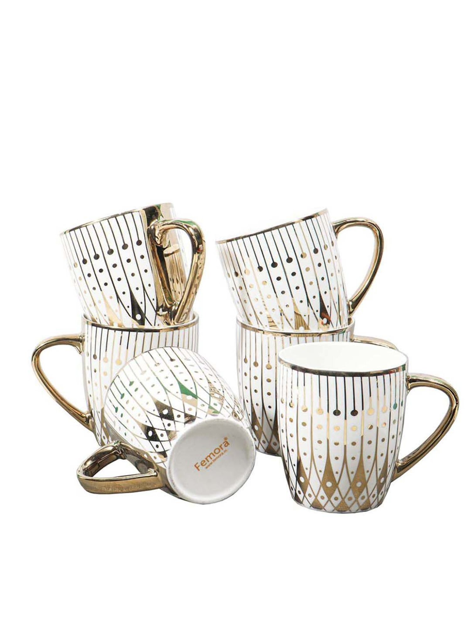 Femora White & Golden Bone China Tea Cup (0.16 L) - Set of 6
