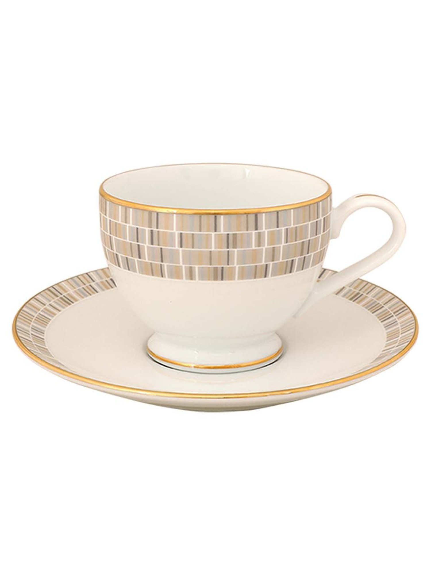 NORITAKE Ville De Lumiere Off-White & Brown Porcelain 0.215 L Tea Set (6 Tea Cups & 6 Tea Saucers)
