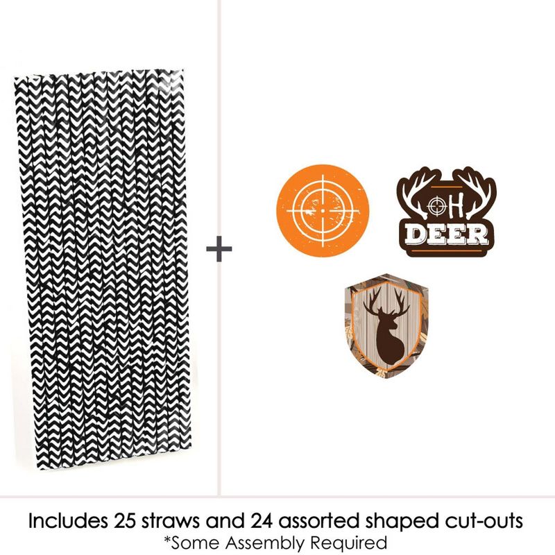 Big Dot of Happiness Gone Hunting - Paper Straw Decor - Deer Hunting Camo Baby Shower or Birthday Party Striped Decorative Straws - Set of 24