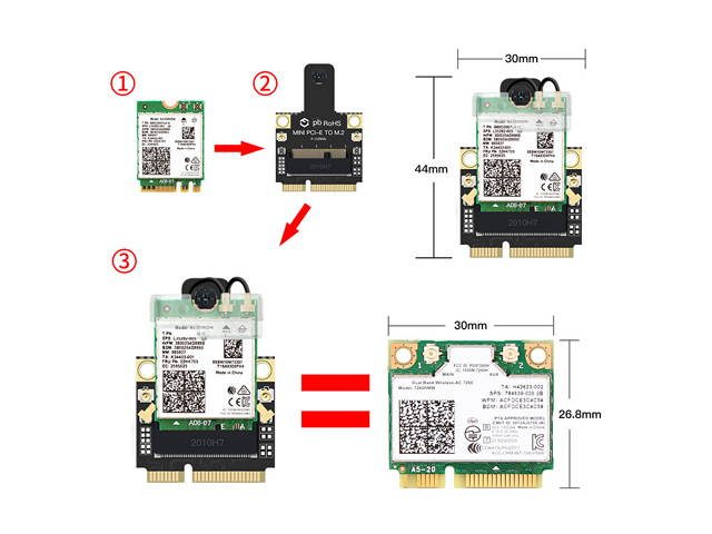 Mini PCI-E Wi-Fi 6 Intel AX200 Adapter Kit 2974Mbps Bluetooth 5.0 M.2 To Mini PCI Express Full Wifi Wireless Card AX200NGW 802.11ax/ac 160Mhz 2.4G/5G MU-MIMO OFDMA Windows 10 For Laptop Desktop