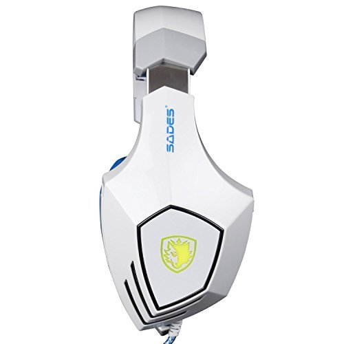 GW SADES AW80 Wired USB Stereo Over Ear Gaming Headset headphones with Mic, Bass Vibration, Volume Control for PC/Laptop (White/Blue)