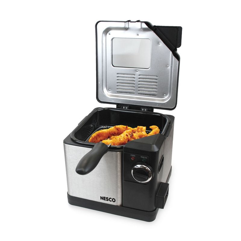 Nesco DF-25 2.5 Liter Capacity 1600 Watt Stainless Steel Home Kitchen Food Chicken Small Deep Fat Fryer, Silver