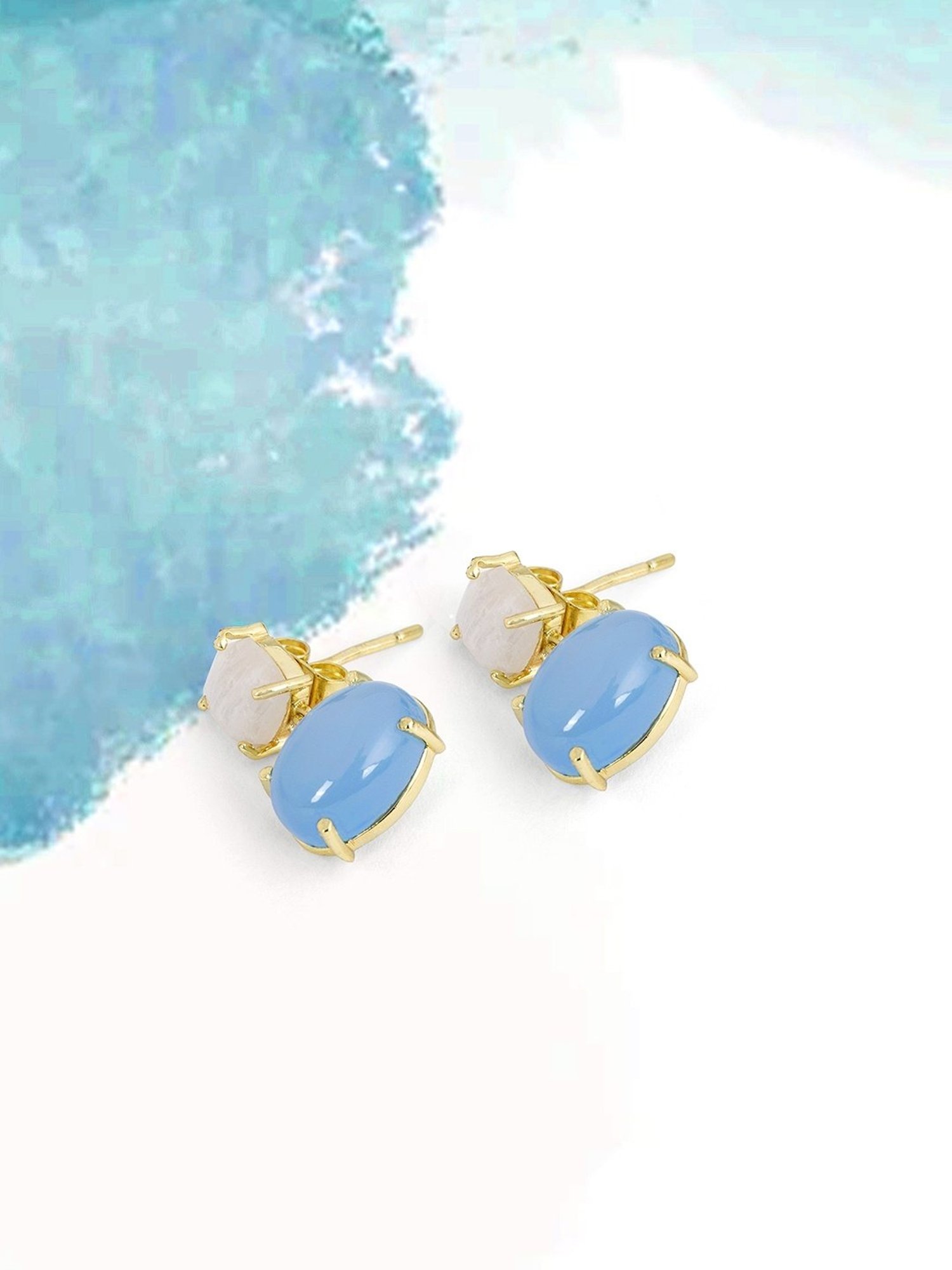 March by FableStreet 18k Gold-Plated 925 Silver Moonstone and Aqua Chalcedony Drop Earrings