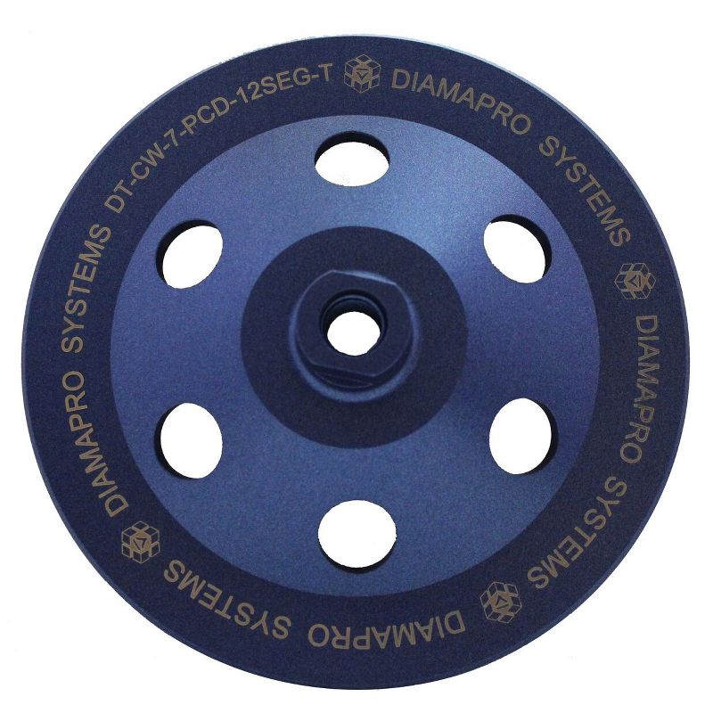 DiamaPro Systems Threaded 7 Inch 12 Segment 1/4 Round PCD Concrete Grinding Cup Wheel Grinding, Preparation, & Removing Coating (4 Pack)