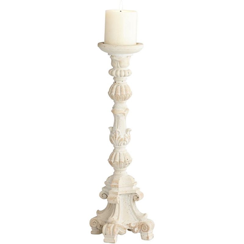 Kensington Hill Whitewashed Carved Pillar Candle Holders Set of 3