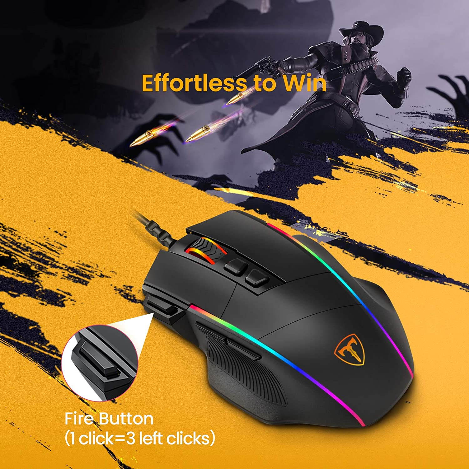 CUUWE Ergonomic Wired Gaming Mouse, 8 Programmable Buttons , 5 Levels Adjustable DPI up to 10000, Wired Computer Gaming Mice with 7 RGB Backlight Modes for PC, Laptop, MacBook