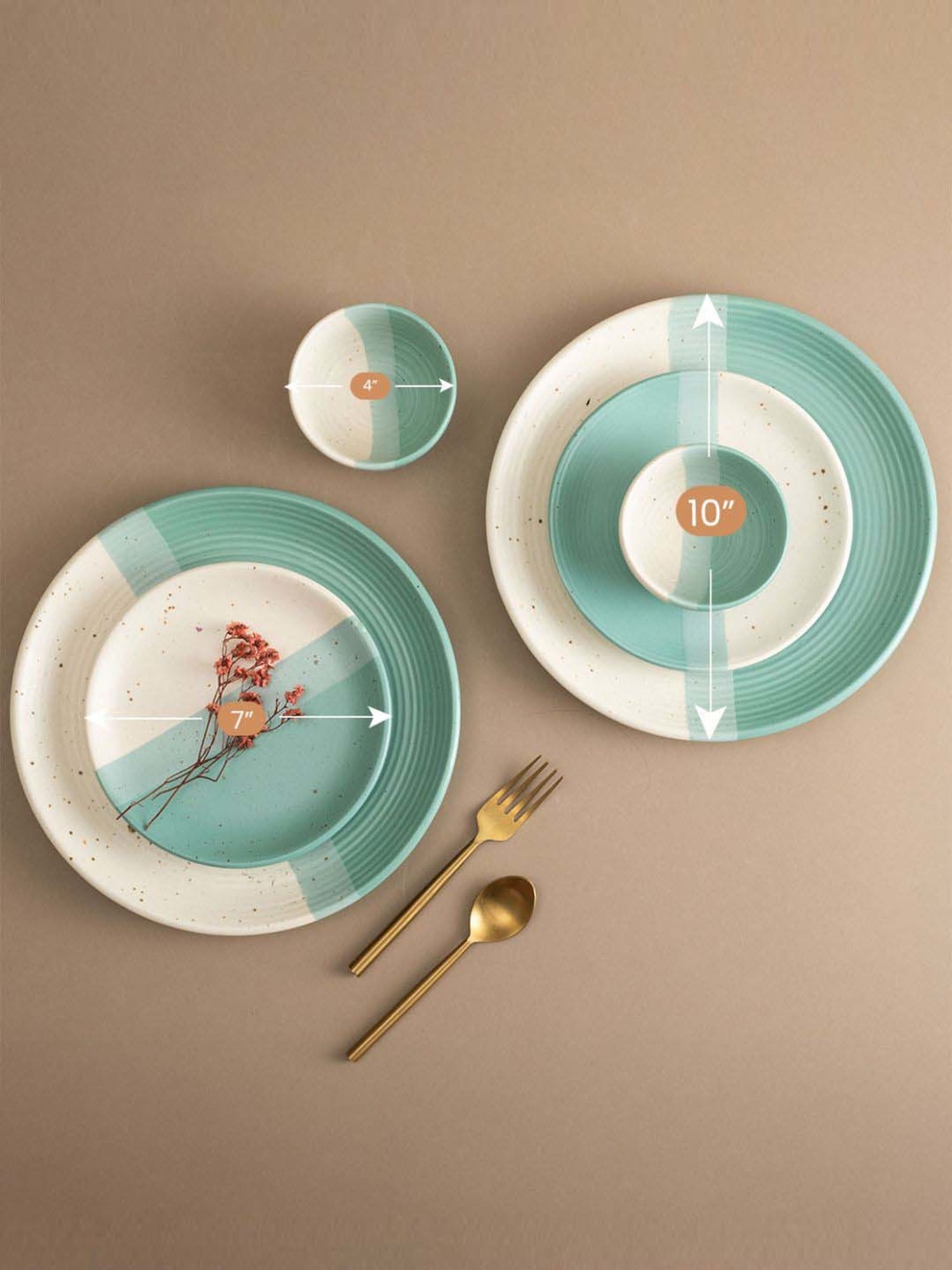 Cello White & Rust Glass Dinner Set